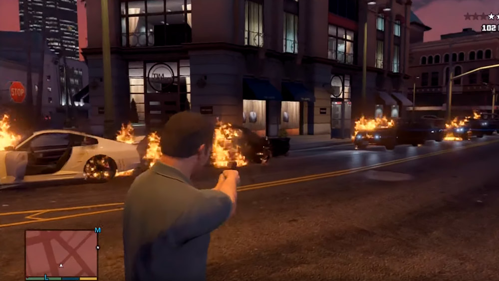 Flaming bullets in GTA V.
