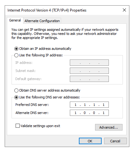 changing dns server windows 10