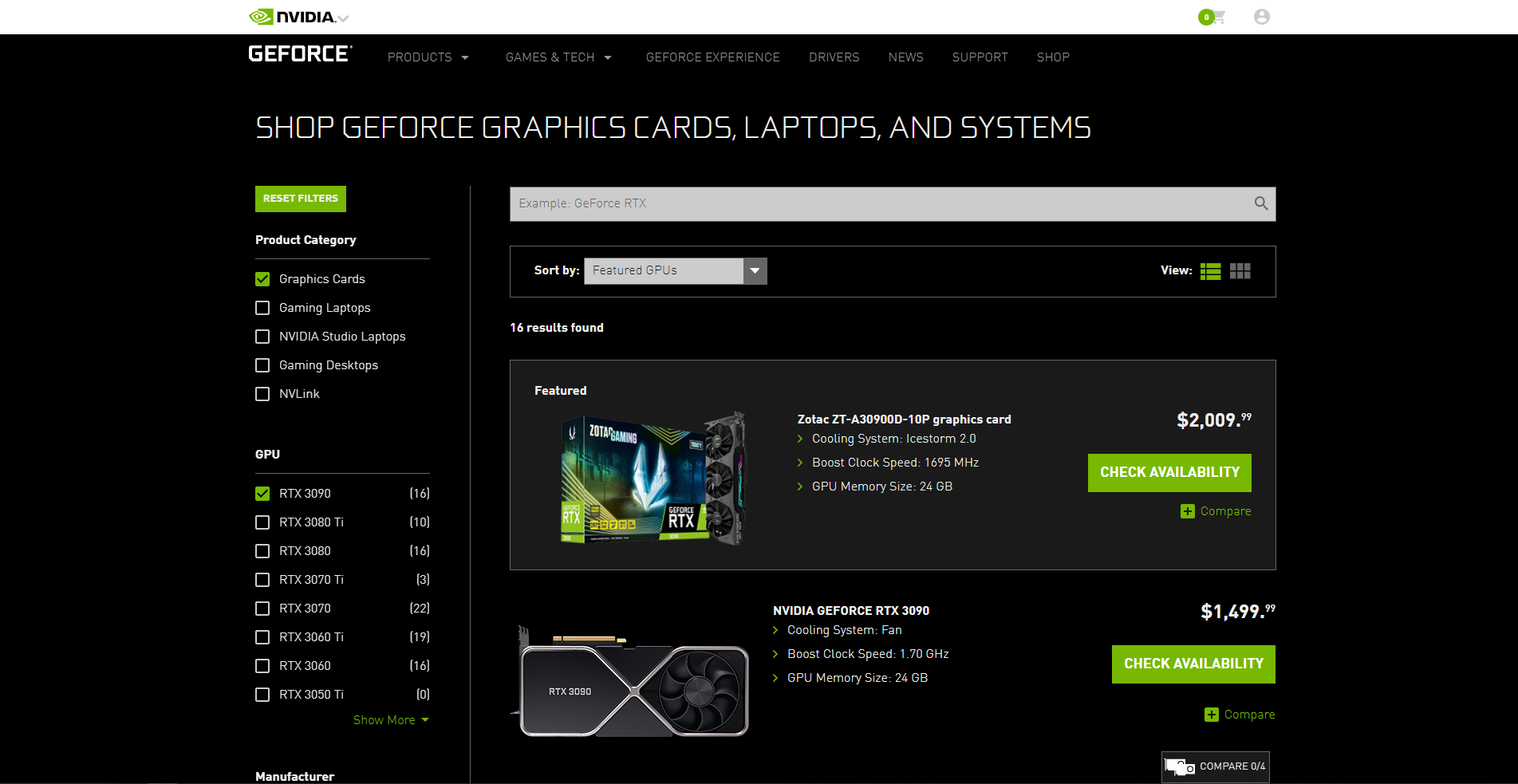 nvidia rtx 3090 shop page